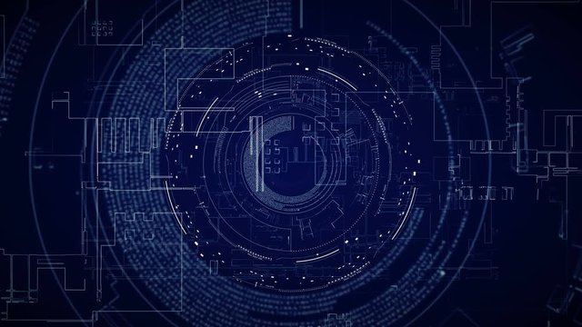 HUD technological futuristic interface.Flying through digital pannels with infographic elements.Blue.Type 2
