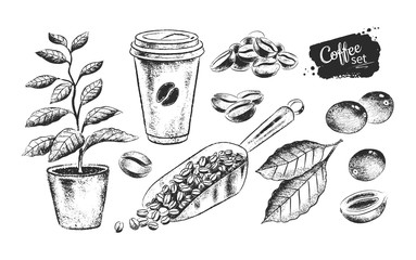 Black and white illustration set of coffee sack