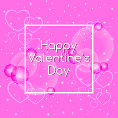Fototapeta na wymiar Vector illustration of happy valentines day. Pink holiday card for a happy Valentine's Day. Hearts with flickering highlights on a pink background. Festive frame for Valentine's Day.