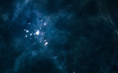 A blue star cluster somewhere in deep space. Science fiction. Elements of this image furnished by...