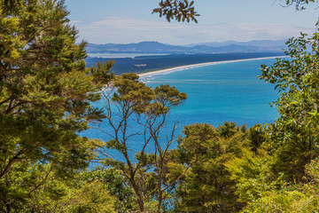 Fototapeta na wymiar View from Mount Mainganui to Matakana Island on northern island of New Zealand in summer