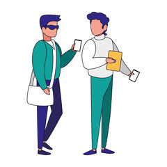 Isolated avatar men with laptop and smartphones vector design