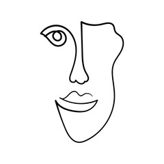 Sketch of abstract human face drawn by a single line. Stylish minimalistic icon, logo. Modern vector illustration.