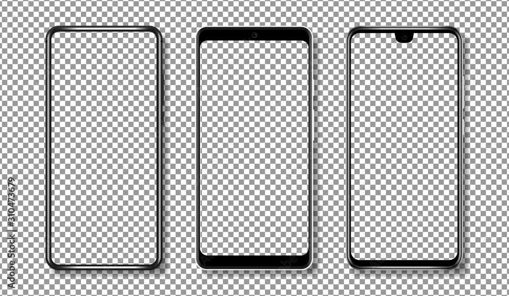 Poster mockup smartphone with transparent screen. smartphone mockup set. modern smartphone isolated on tran