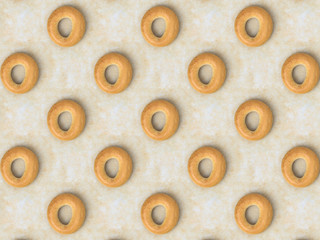 Bagel staggered on baking paper. Bakery product template