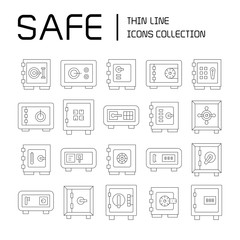 safe icons set line vector