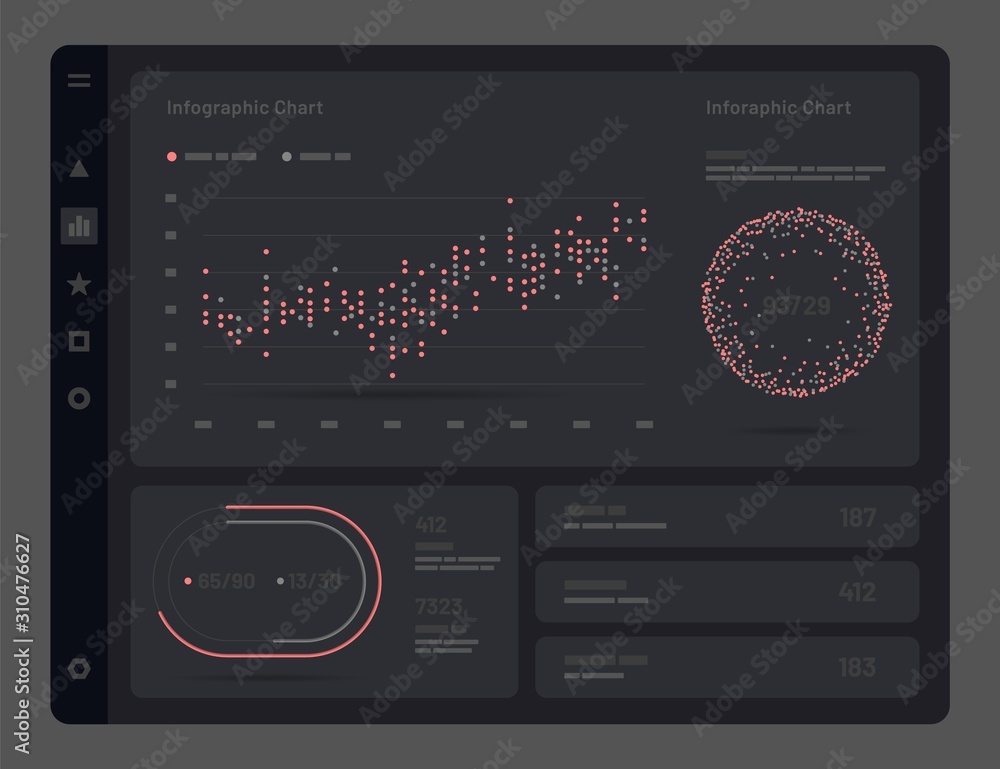 Poster web app dashboard ui and ux kit. elements of infographics on a black background. use in presentation