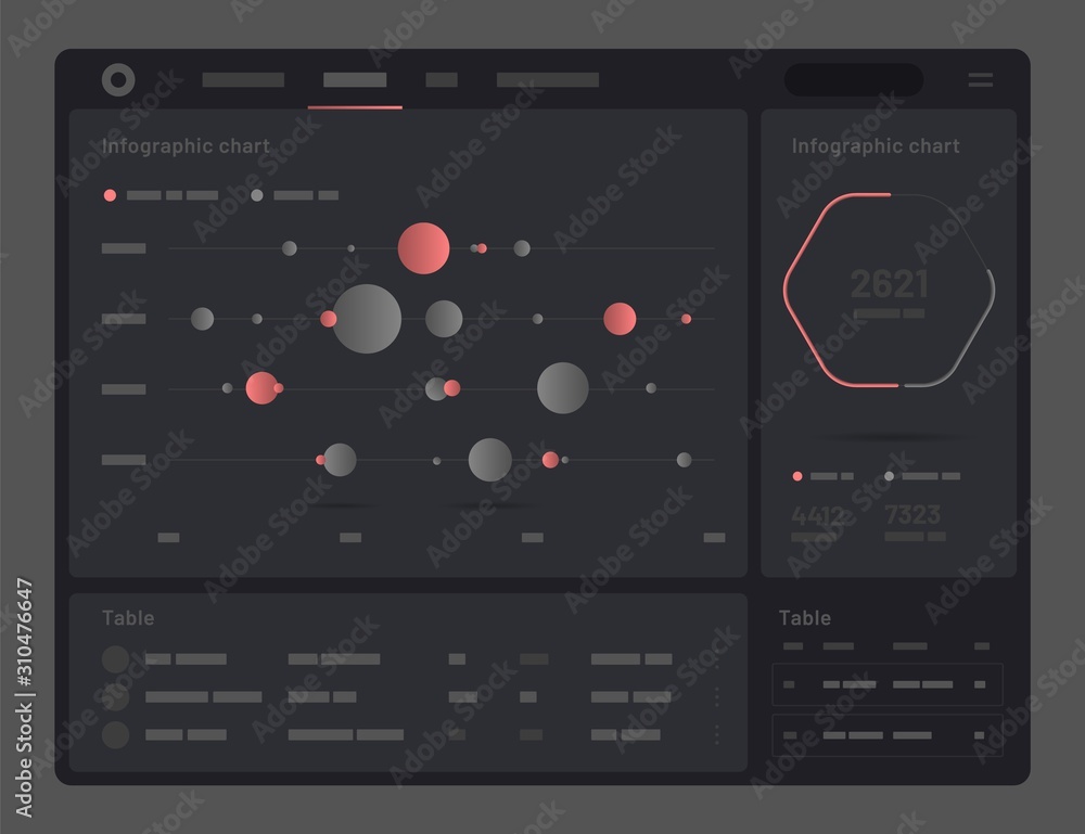 Poster web app dashboard ui and ux kit. elements of infographics on a black background. use in presentation