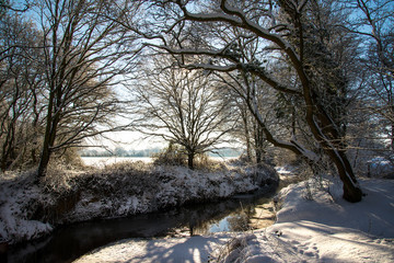 River Teise in winter, Marden, Kent, England