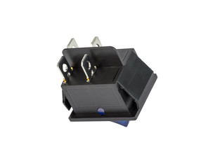 Blue power switch on white background