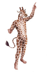 Obraz premium humain hybride animal, tête d'animal , mi-humain, mi-girafe, blanc, corps, isolé, personne, gens, caractère, anatomie, abstrait, affaires, figure, dessin animé, illustration, mannequin, homme, conc