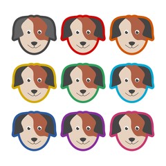Dog head color icon set isolated on white background
