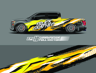 Fototapeta premium Vehicle wrap design vector. Graphic abstract stripe racing background kit designs for wrap race car, rally, adventure and livery. Full vector eps 10