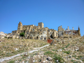 Craco, a ghost town in the province of Matera, in the southern Italian region of Basilicata. The old town was abandoned towards the end of the 20th century due to natural disasters.