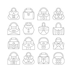 handbag and pouch icons thin line design