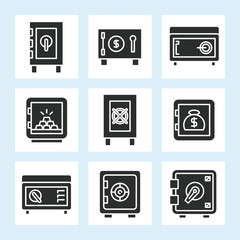 safe icons set glyph vector