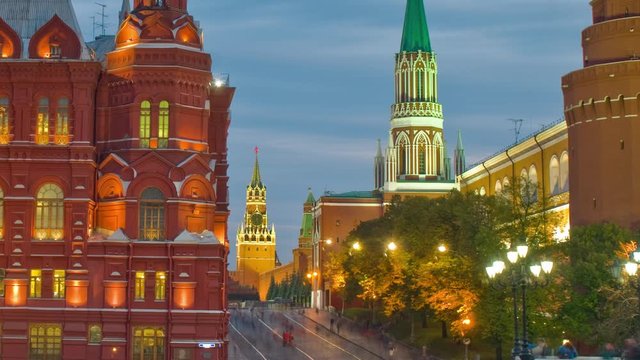 The State Historical Museum of Russia View from red square to Kremlin wall, it's the museum of Russian history. between Red Squarein Moscow, Russia.