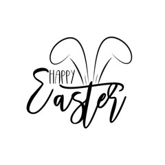 Happy Easter-text with cute bunny ears. Good for poster, banner , card, textile print.