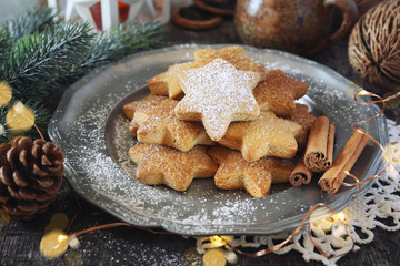 Christmas cinnamon cookies (spice-cake) and New Year's decoration