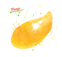 Watercolor illustration of yellow mango