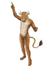 humain hybride animal, tête d'animal , mi-humain ,  mi-vache ,   blanc, corps, isolé, personne, gens, caractère, anatomie, abstrait, affaires, figure, dessin animé, illustration, mannequin, homme, con