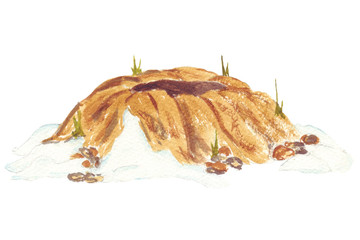 hole from which the groundhog crawls out on the Groundhog Day holiday. Watercolor hand drawn illustration