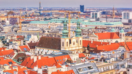 Fototapeta na wymiar Cityscape - top view of the city of Vienna from the south tower of St. Stephen's Cathedral, Austria