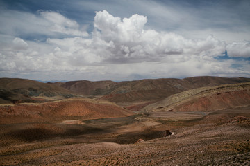 Andes mountain range deserted scenery under a beautiful cloudy sky