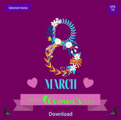 very beautiful 8 march women day greeting poster editable stroke. EPS10 format vector illustration