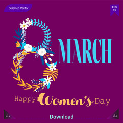 very beautiful 8 march women day greeting poster editable stroke. EPS10 format vector illustration