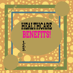 Text sign showing Healthcare Benefits. Business photo text monthly fair market valueprovided to Employee dependents Asymmetrical uneven shaped format pattern object outline multicolour design