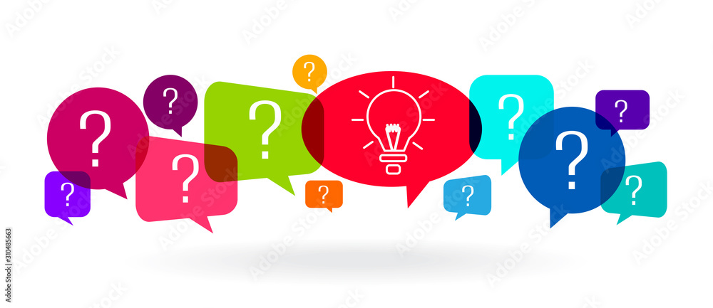 Poster speech bubbles with bulb lamp and question mark question and answer concept