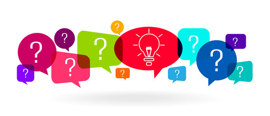 Speech bubbles with bulb lamp and question mark  question and answer concept