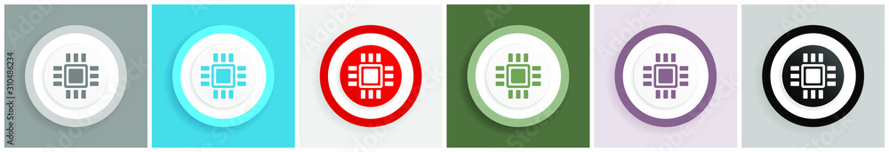 Aufkleber circuit icon, technology, chip, processor vector illustrations in 6 colors options for web design an