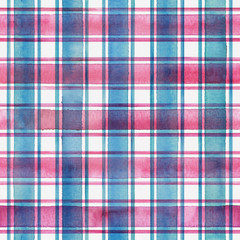 Watercolor stripe plaid seamless pattern. Colorful stripes background