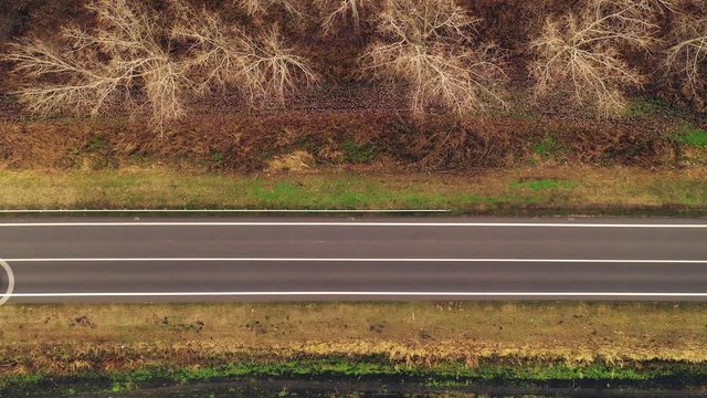 Aerial view of autonomous self-driving car on road
