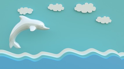 3d rendering, 3d illustrator, of Dolphins jumping in the sea playing with waves