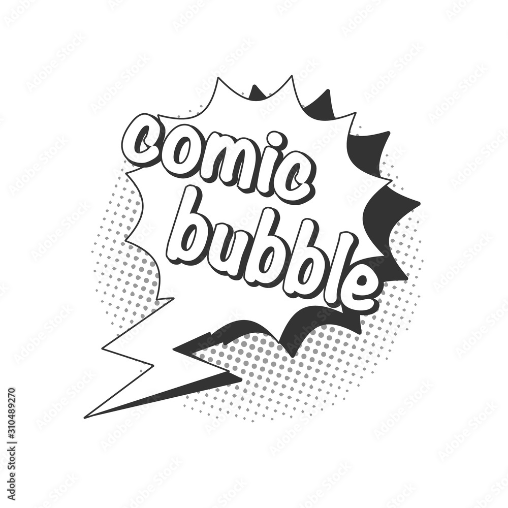 Poster retro empty comic bubbles and element with black halftone shadows on transparent background. vector 