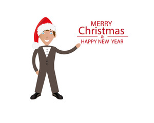 Christmas concept. Businessman shows written text Merry Christmas and Happy New Year.