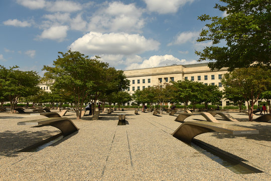 Washington, DC - June 01, 2018: The Pentagon Memorial Features 184 Empty Benches, Pentagon Memorial Dedicated To The Victims Of The September 11, 2001 Attack.