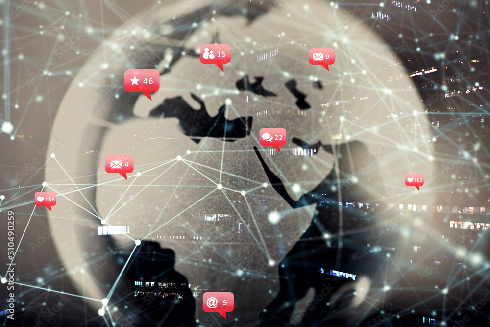 Aufkleber concept of worldwide use of social media. internet connection network