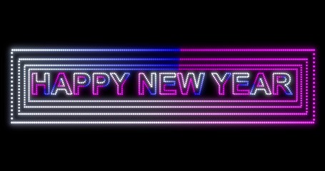 Happy New Year 2020 neon sign background with fluorescent ultraviolet lights. 3D rendering