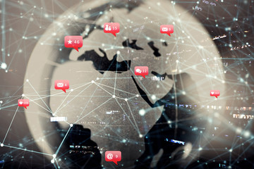 Concept of worldwide use of social media. Internet connection network