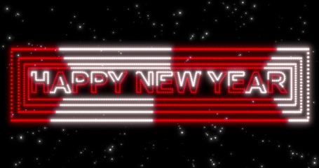 Happy New Year 2020 red and white neon sign background with lights. 3D rendering