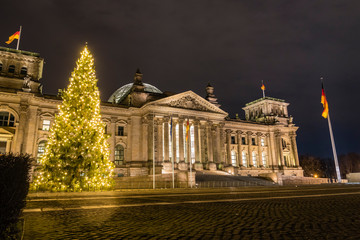Berlin Reichstag with a Christmas tree, Germany, Christmas time, Christmas lights
