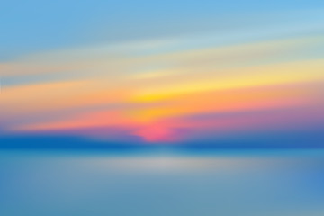 Sea sunset blurred background realistic vector illustration.
