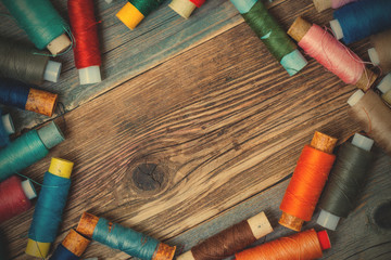 Vintage spools with multi colored threads