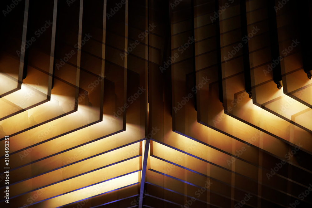 Poster wooden lath structure. computer graphics of modern architecture and minimal interior. geometric back