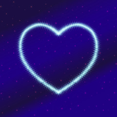 Heart made of flickering glare on a blue gradient. Valentine's day festive background.