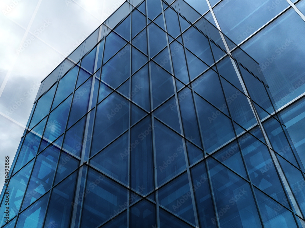 Poster collage photo of structural glazing. realistic though unreal modern architecture fragment featuring 